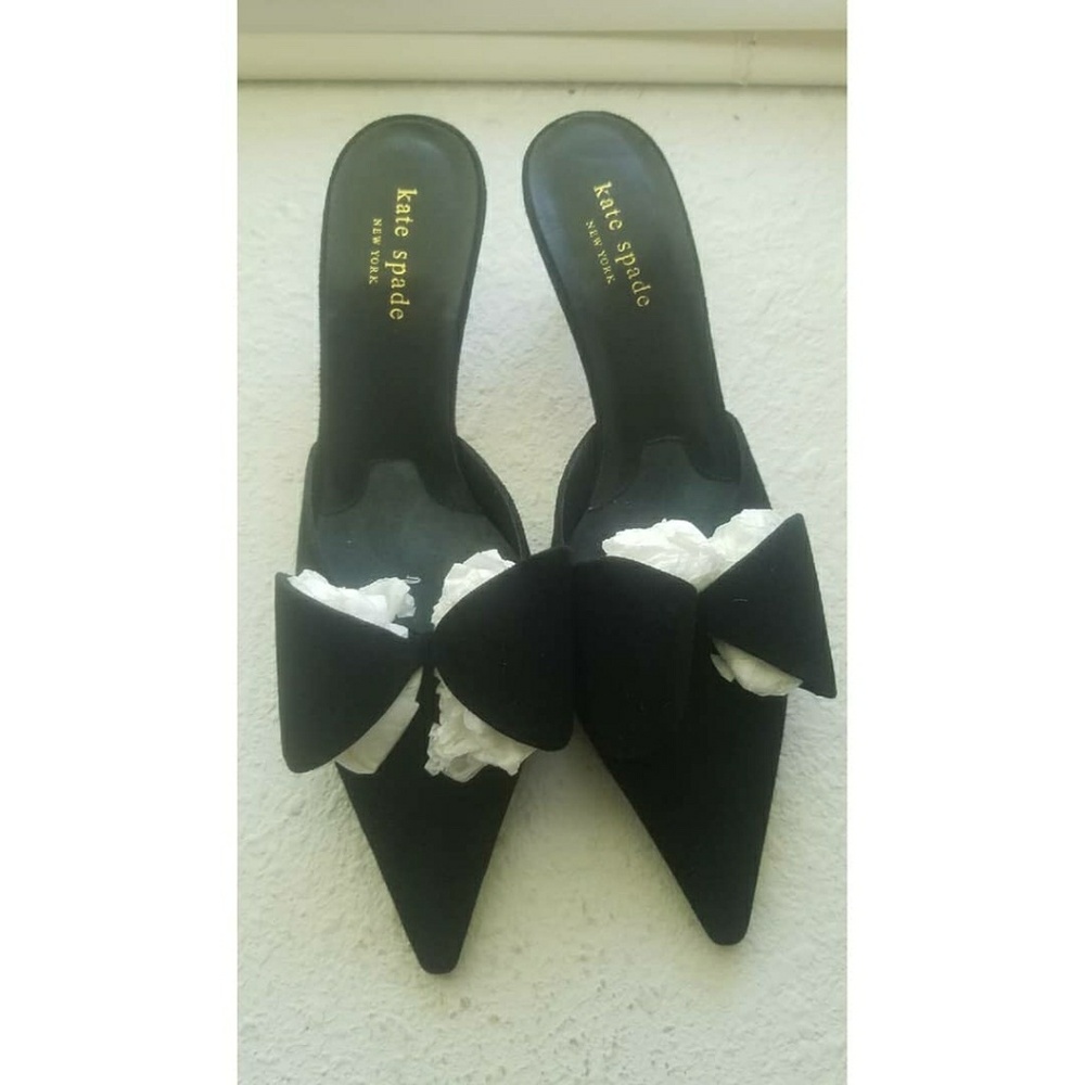 Kate Spade Suede Mules Kitten Heels with Big Bow